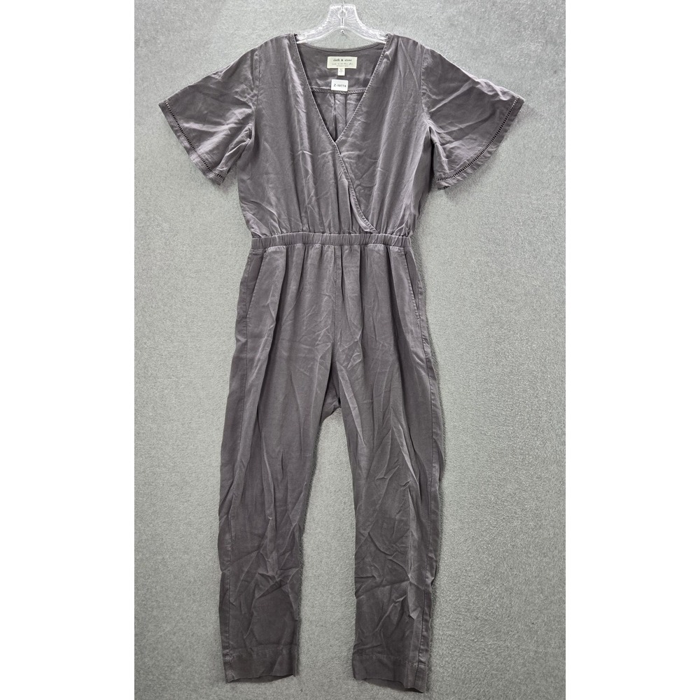 Anthropologie Cloth & Stone‎ Women Jumpsuit S Gray Ladder Stitch 26.5" Inseam